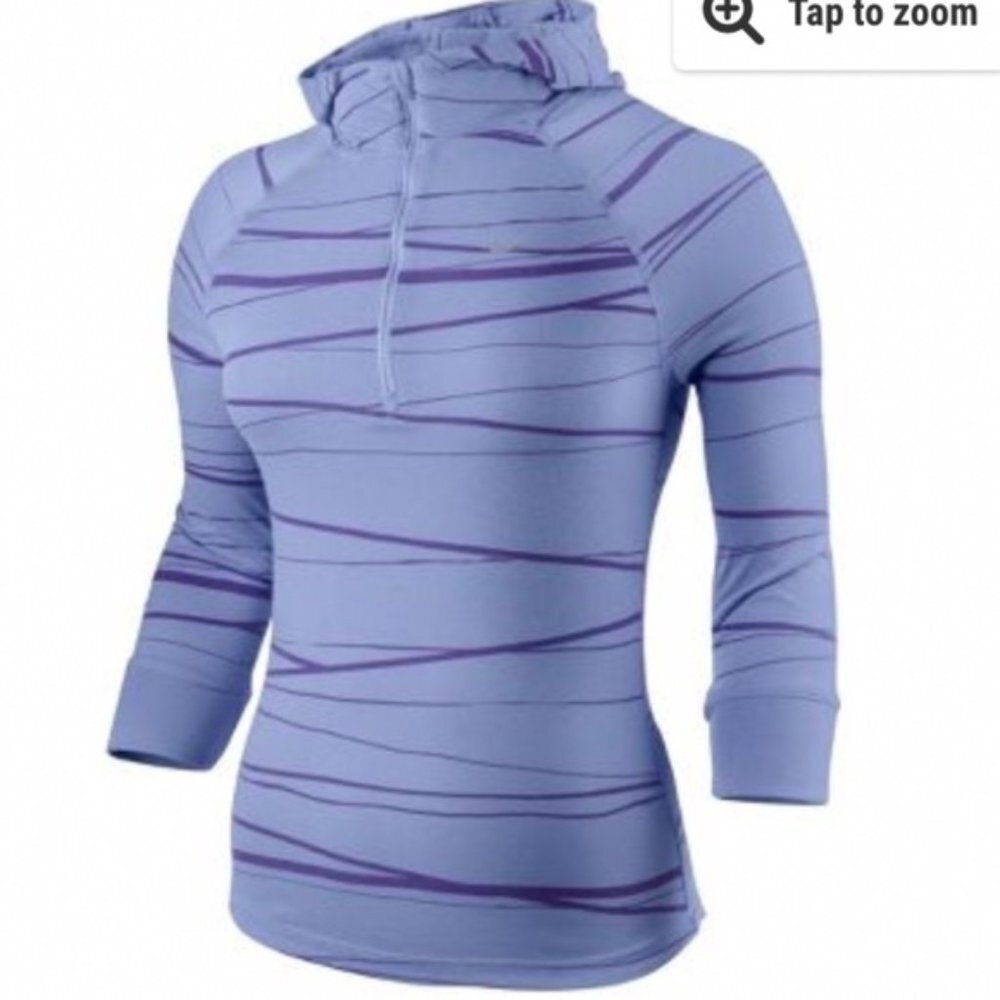 NIKE Dri-Fit Purple Striped Hooded Half Sleeve Shirt